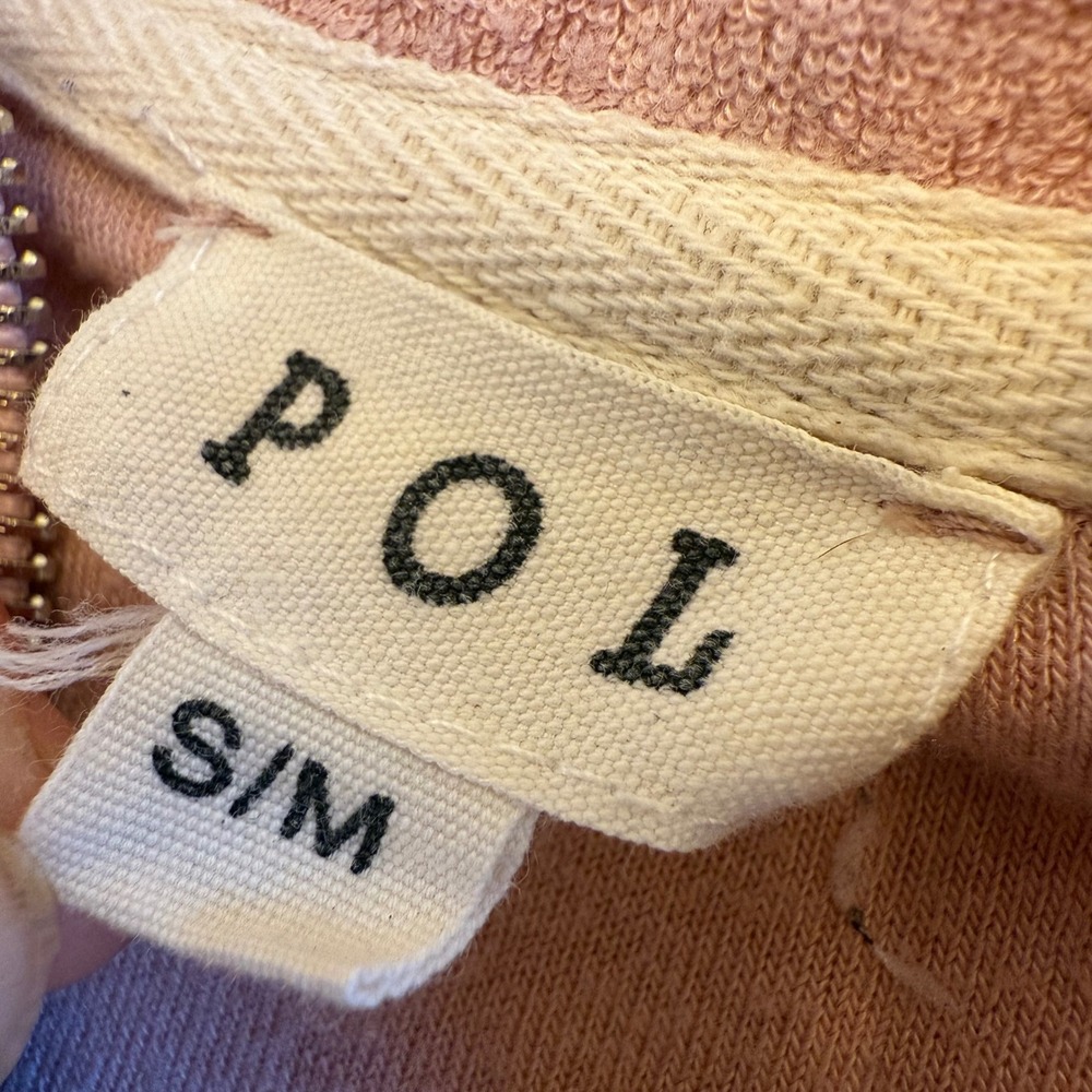 POL Pink Cream Striped Terry Cloth Quarter Zip Short‎ Sleeve Top S/M - Picture 4 of 6